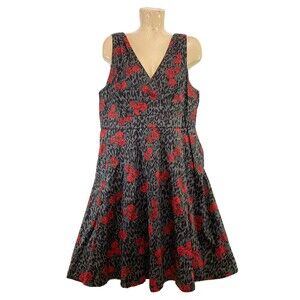 Torrid Gray Red Dress Plus Size 18 21.5” A Line Animal Print Floral Fit Flare